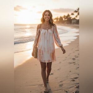 Body Glove Apricot Tie-Dye Long Sleeve Dress